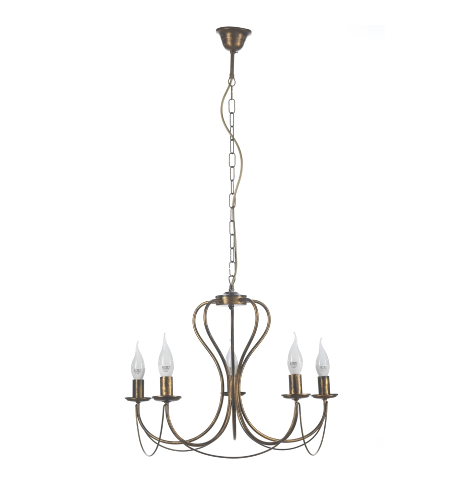 LAMPADARIO 5 LUCI "CANDELA" IN METALLO BRONZO, E14